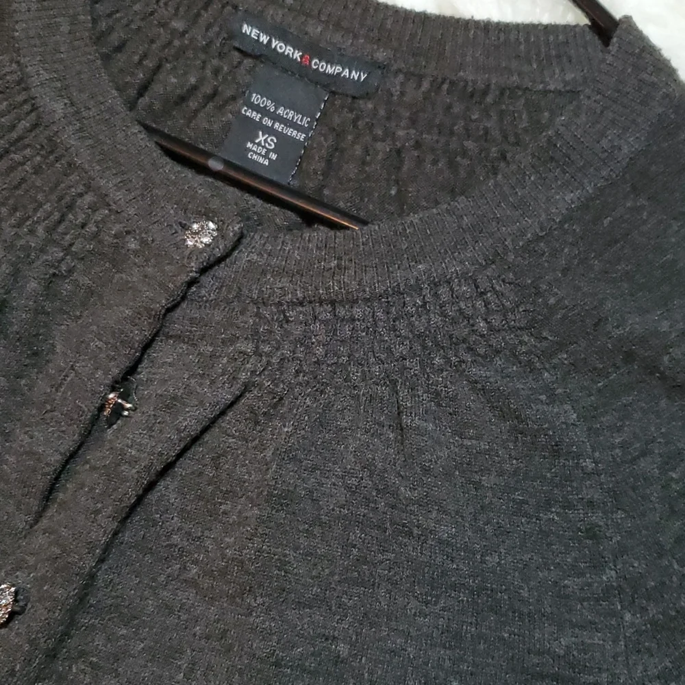 New York & Company taupe brown gray cardigan sweater button down sparkle buttons